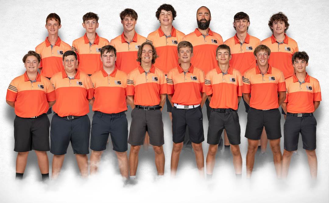 A group of men in orange shirts

Description automatically generated